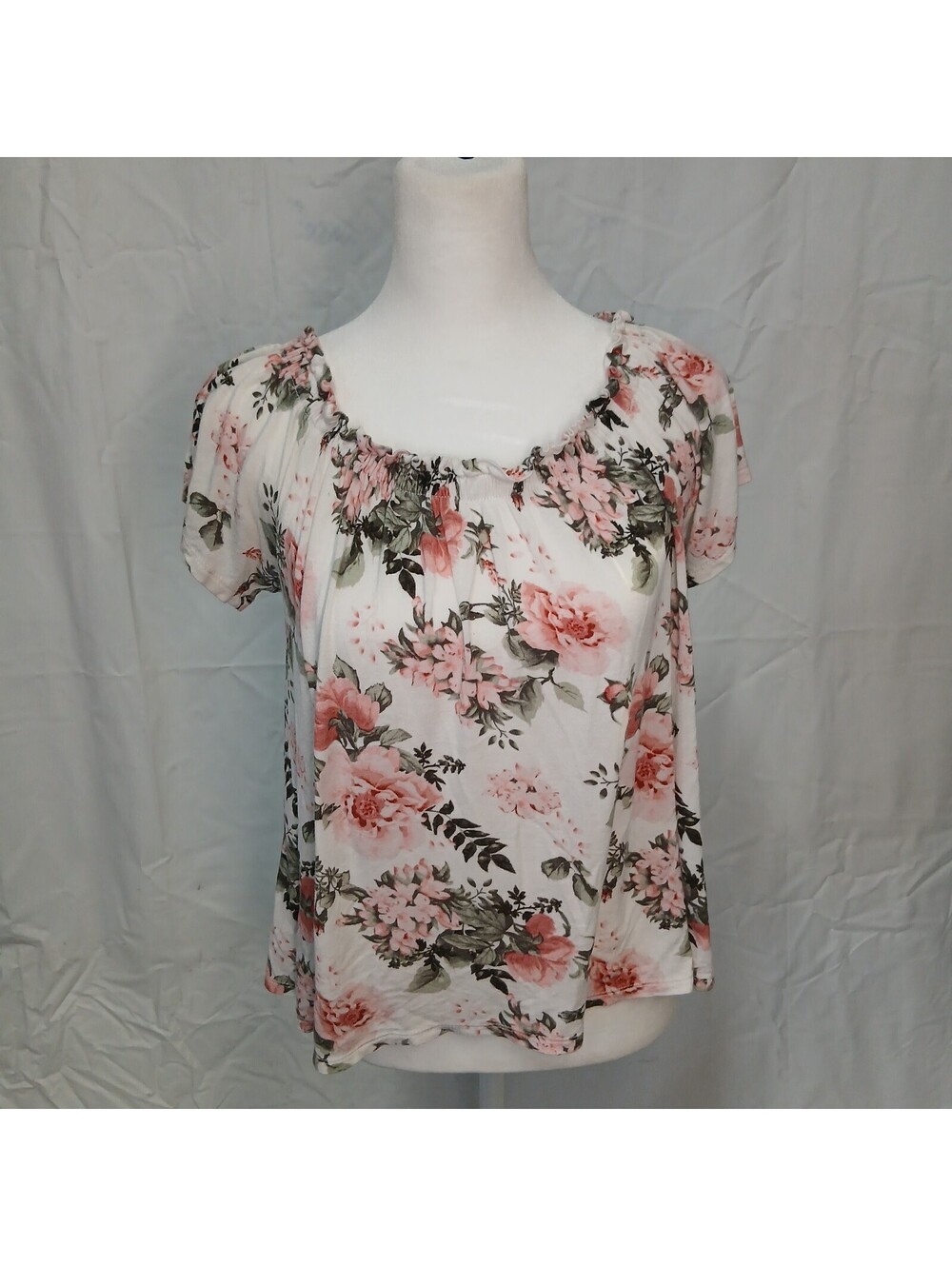 rue21 Floral Peasant Blouse Top Boho Cottagecore Summer Pink White M Medium